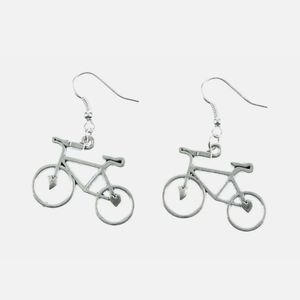 Silver Bicycle Bike Earrings Dangle Dangling Drop Hook Earrings